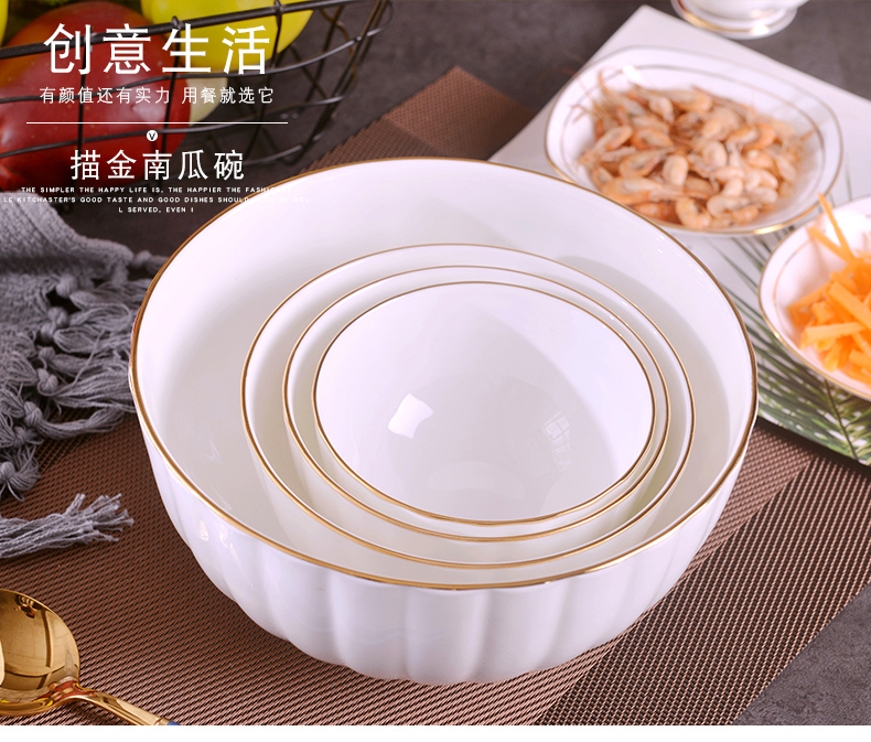 Jingdezhen creative manual gold 】 【 ipads porcelain rice bowls of household of Chinese style single eat noodles bowl large soup bowl