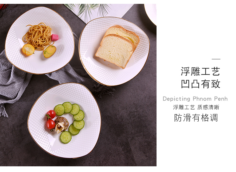 Jingdezhen ceramic checking gold 】 【 food dish suit household creative European - style triangle ceramic deep dish soup plate