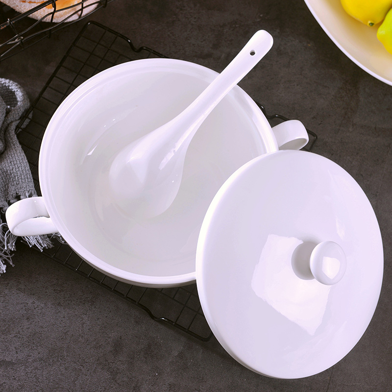 Jingdezhen household pure white ipads China ear soup pot with cover large European creative ceramic soup pot soup bowl