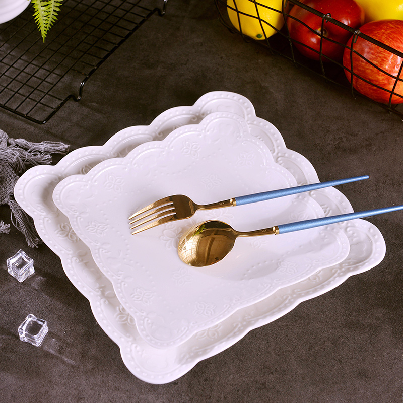 Jingdezhen anaglyph creative ou flat ceramic plate west tableware, the steak is suit dish household square plate