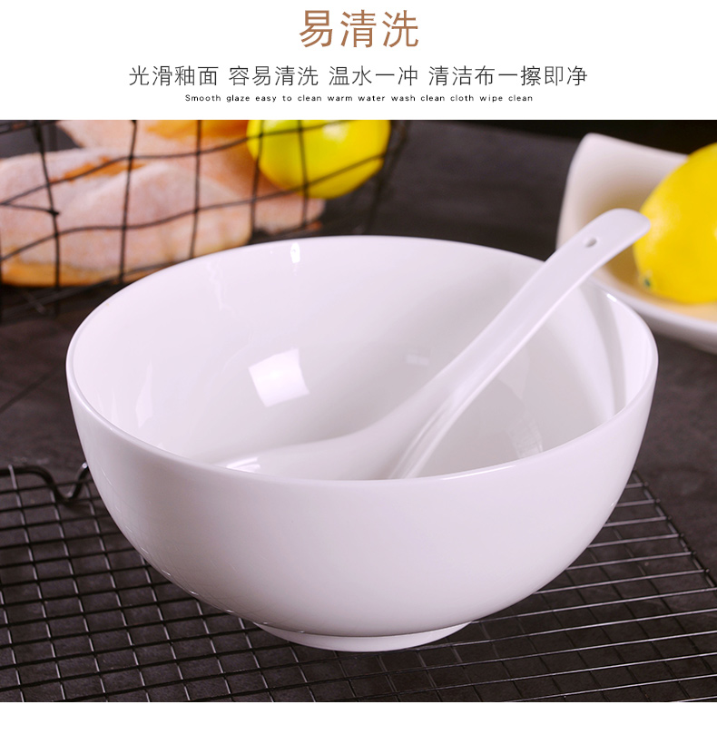 Under the household of Chinese style glaze color white ipads China big bowl of jingdezhen 8 inches large ceramic bowl can match the big spoon