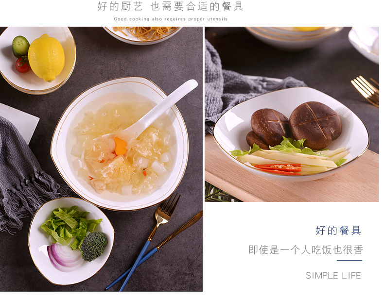 Jingdezhen European - style checking gold 】 【 up phnom penh ipads porcelain triangle plate creative household condiment bowls large soup bowl