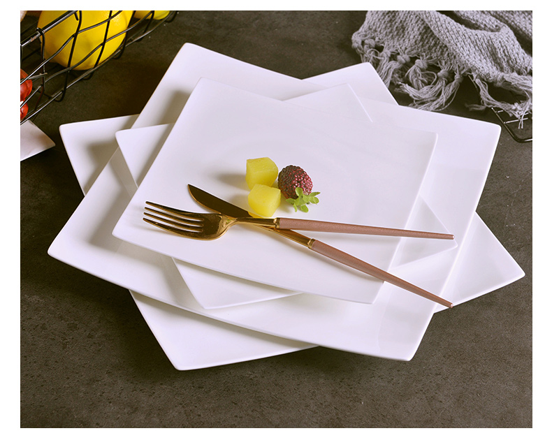 Ipads China pasta European - style jingdezhen ceramic plate pure white household square steak dinner plate plate flat