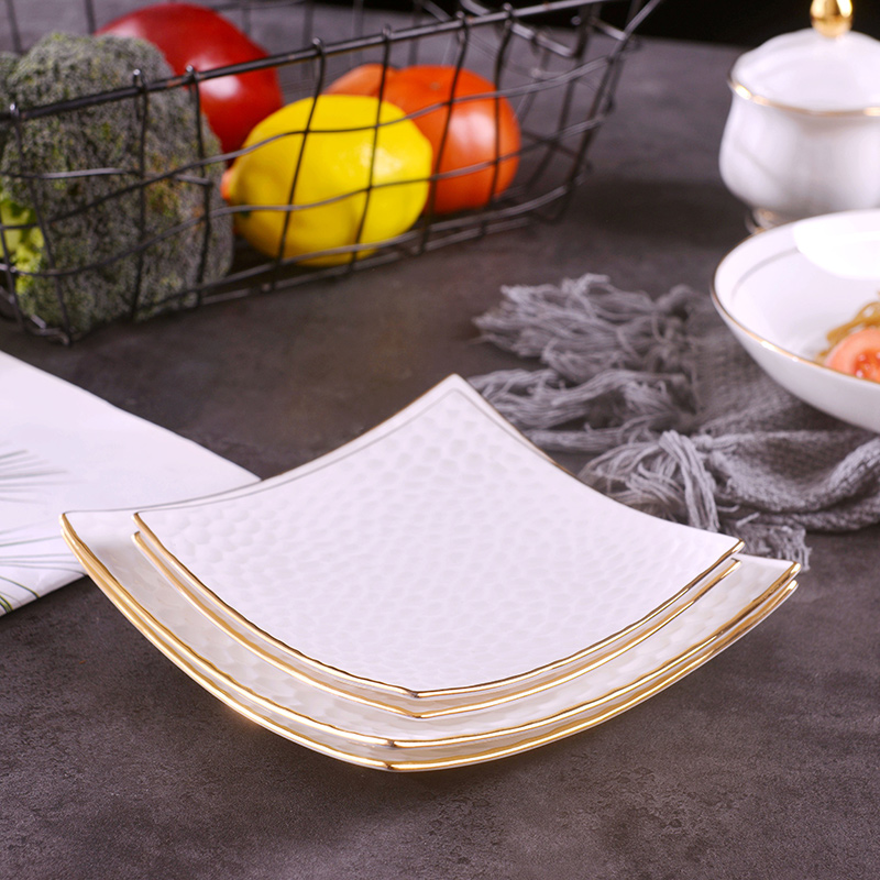 Ipads China up phnom penh manual gold 】 【 relief square pad household ceramics creative snacks dessert plate of fruit plate