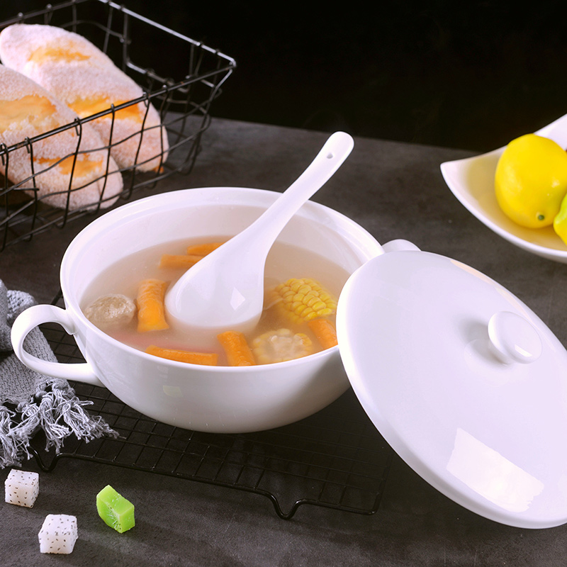 Jingdezhen household pure white ipads China ear soup pot with cover large European creative ceramic soup pot soup bowl