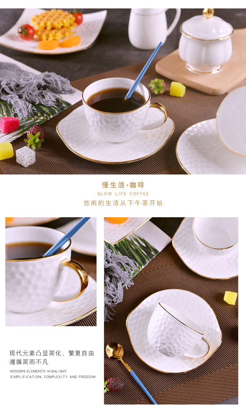 European creative manual gold 】 【 relief grain ceramic coffee cups and saucers suit ipads porcelain cup of milk for breakfast cup