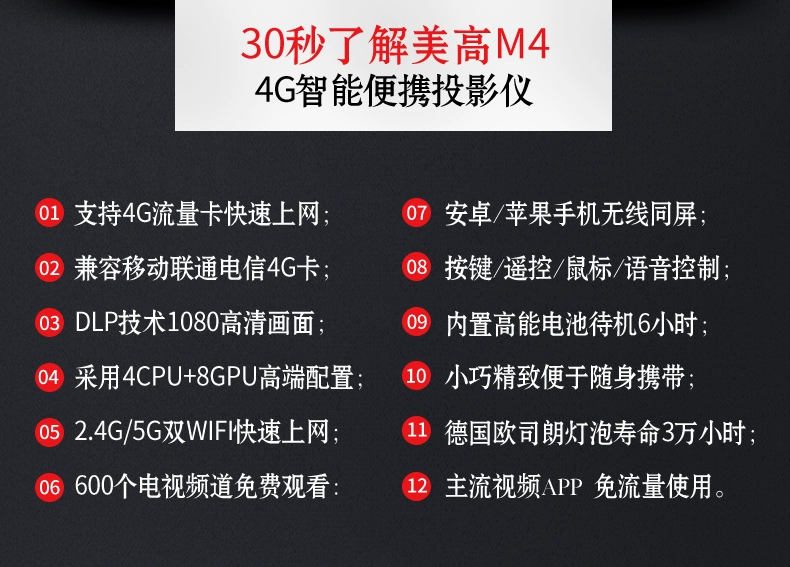 Máy chiếu Meco M4 wifi không dây nhỏ rạp hát tại nhà 4g mini cầm tay HD 4k micro không màn hình TV văn phòng điện thoại di động máy chiếu 3d - Máy chiếu