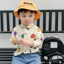 Boys  shirt spring 2021 cotton pop style polka dot long-sleeved handsome casual childrens childrens spring fashion top