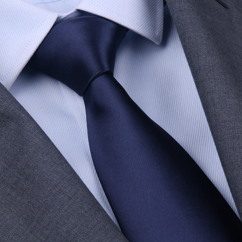 Men's black zipper tie, knot-free casual suit tie, easy-open dark blue glossy tie
