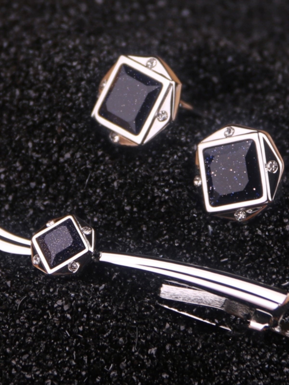 Hunting-Style Crystal Tie Clip, Diamond Tie Clip, Men's Tie Clip, Wedding Tie Clip, Cufflink Tie Clip Set