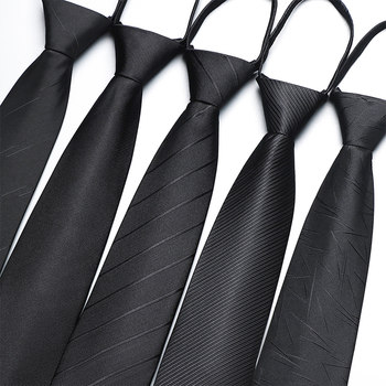 Leshang Men's Black Tie Formal Business No-Tie Zipper Style Twill Tie Easy to Pull on for Men and Women
