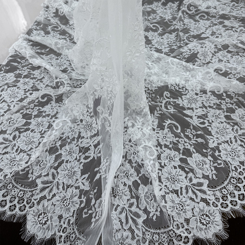 3m Long Lace Eyelash Lace with Transparent Mesh Embroidery, Three-Dimensional Lace Fabric for Wedding Dresses and Gowns 3m Long Lace Eyelash Lace with Transparent Mesh Embroidery, Three-Dimensional Lace Fabric for Wedding Dresses and Gowns