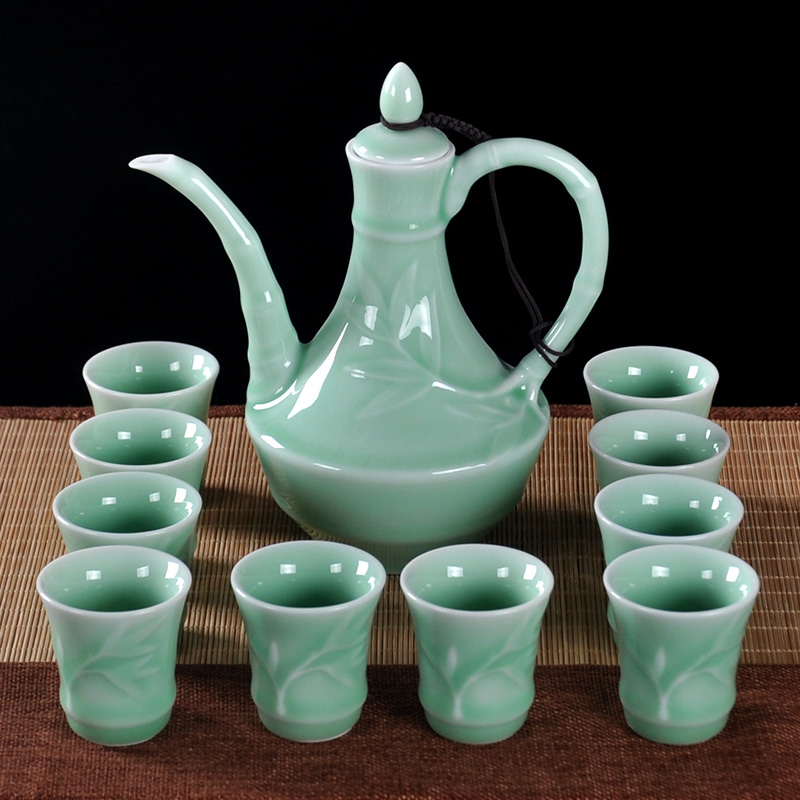 One pot of ten cups set with green porcelain wine fitting white wine ceramic sub-wine ware winemaker hot wine pot home hotel-Taobao