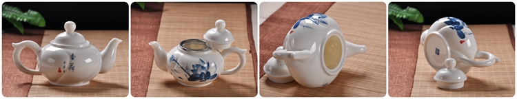 Jingdezhen ấm trà gốm lớn nhà hàng hiện đại nhà kungfu bộ với bộ lọc chịu nhiệt màu xanh và trắng sứ đơn - Trà sứ bộ ấm trà cối xay