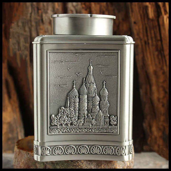 Russian Tinware Tea Set, Tin Tea Canister, Castle-Shaped Metal Tea Canister, Square Tea Box, Tin Canister, Men's Gift
