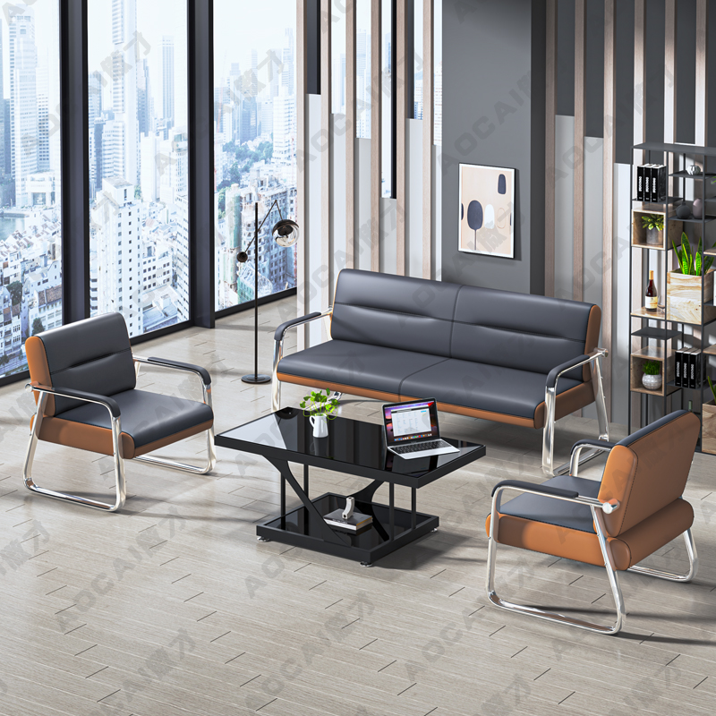 Office sofa coffee table combination set business reception simple modern reception three-person small office sofa
