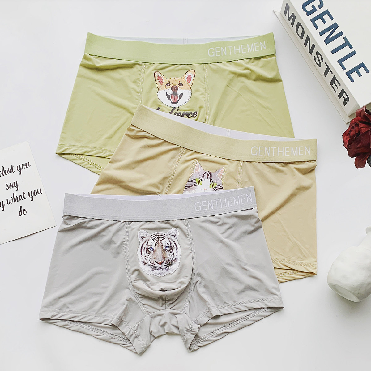 3 Dress Summer New men's ice silk No marks Pants Four Corner Pants Breathable Comfort