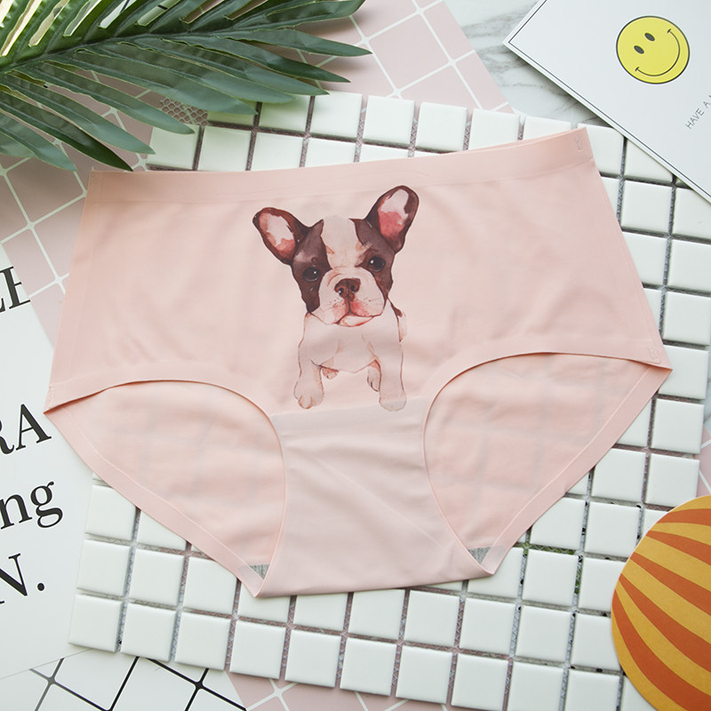 Exploring Road Cat Cute Pooch Printed Sexy Student Girl Mid-Waist A Piece Of Ice Silk Scarless Cotton Crotch Pants Woman