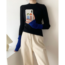 ICTS eyes evaporated into a cloud two-color self-retaining green card Black Blue fashionable cuffs Contrast knit jacket