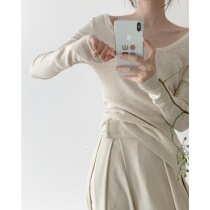 ICTS gentleness is treasure beige black deep V collar Great U collar front and back two wearing slim stitch sweatshirt
