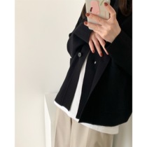 ICTS competitive self does not want to wake up niche tone Suit collar one button simple lazy pure black cardigan