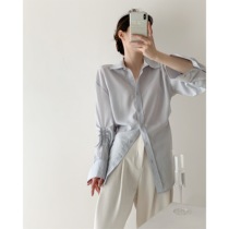 ICTS avocado green light blue structural design French front long back short waist niche sunscreen thin shirt