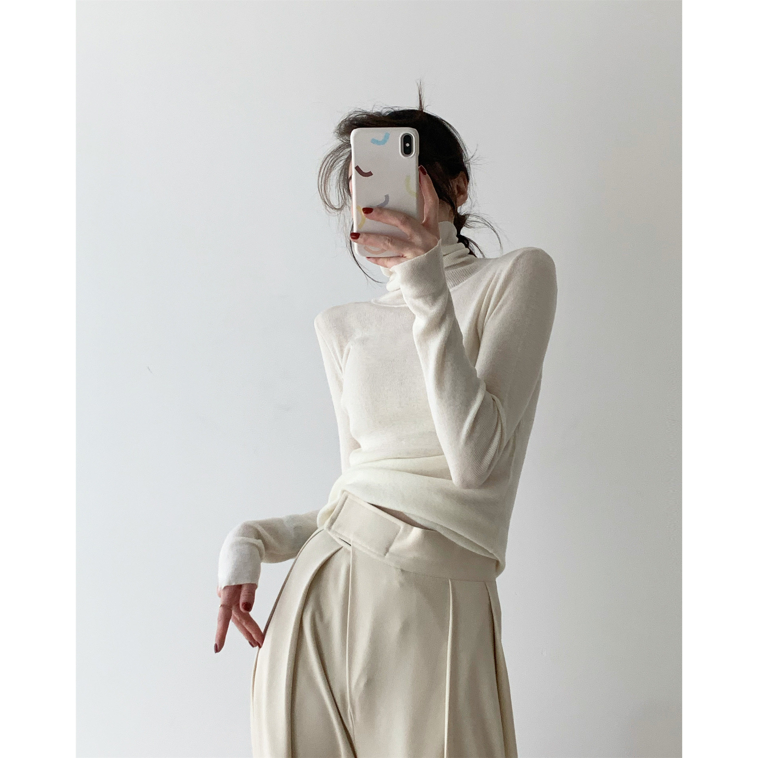 ICTS a autumn rain a cool workout with a new wool inside a spring autumn pure color high collar knit undershirt woman 