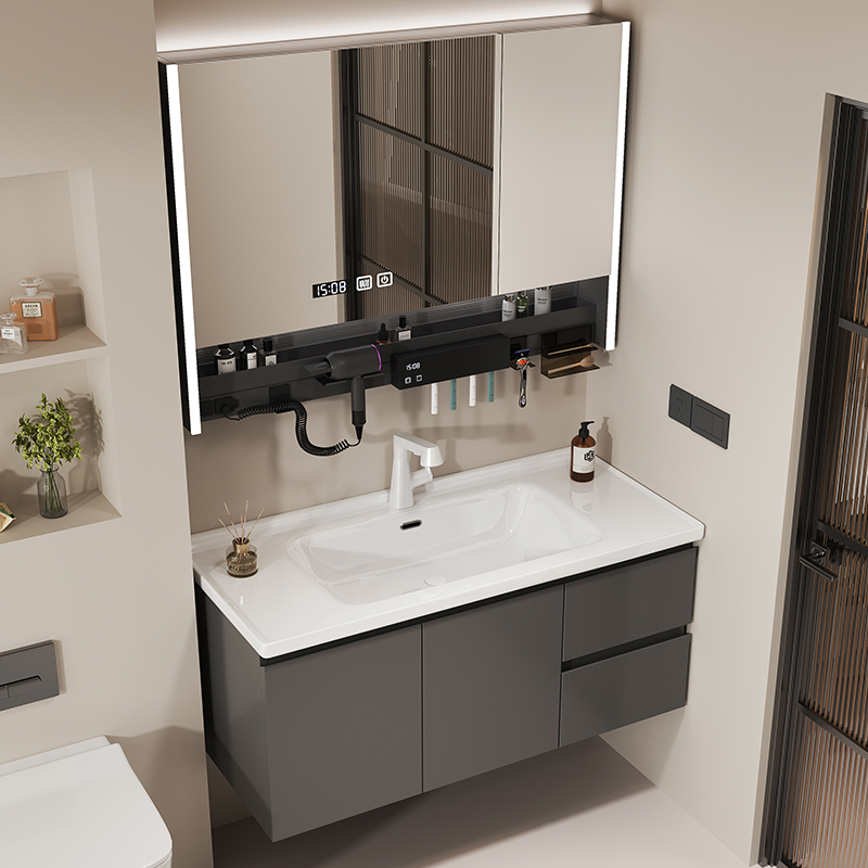 Waterproof Painted 304 Stainless Steel Bathroom Cabinet Combination with Integrated Ceramic Basin for Washing Face and Hands