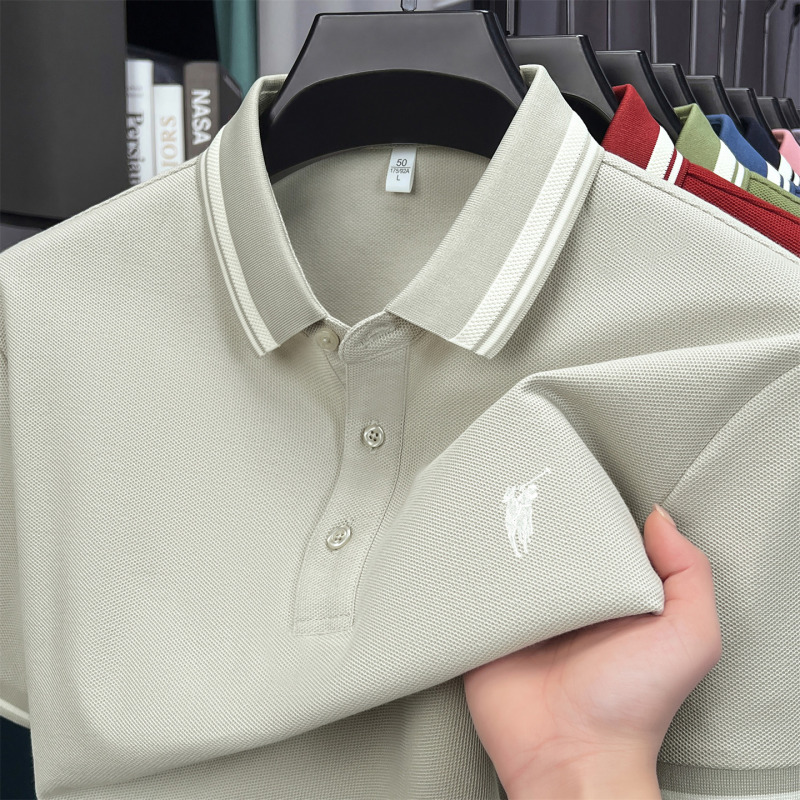 [100% Cotton] Paul Polo Shirt Pure Cotton Short-Sleeved Men's Summer Solid Color Polo Shirt with Embroidered Pony Logo for Men