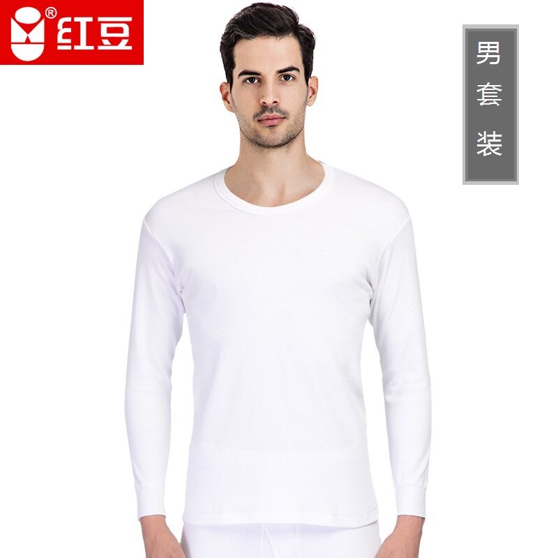 Red bean men's autumn clothes suit middle-aged and elderly middle-aged high-neck low round-neck pure cotton cotton long-sleeved autumn and winter heating clothes