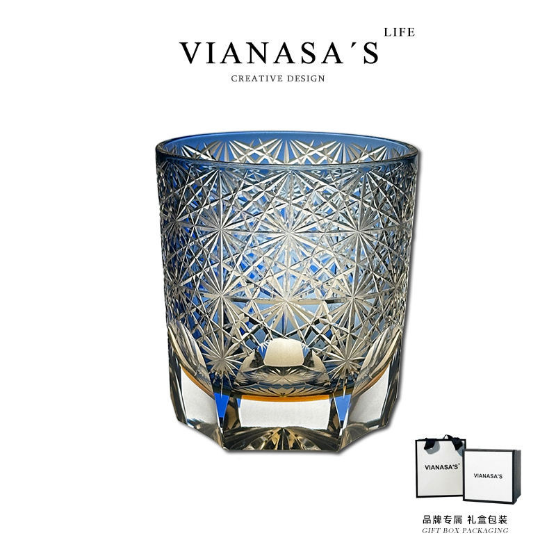 Vianasa's Classy Hand-Carved Crystal Cup Blue Daisy Edo Kiriko Whiskey Glass Gift Box Vianasa's Classy Hand-Carved Crystal Cup Blue Daisy Edo Kiriko Whiskey Glass Gift Box