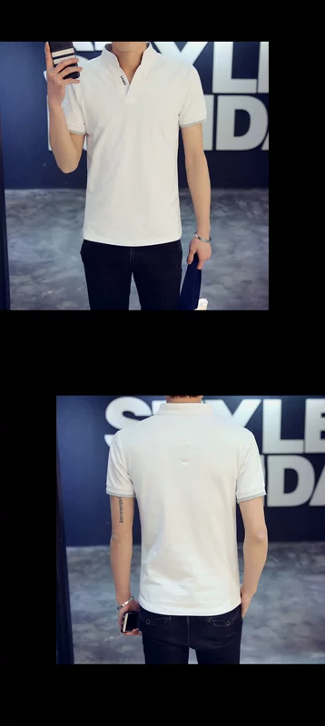 Mùa hè kích thước lớn nam ngắn tay t-shirt V-Cổ Hàn Quốc phiên bản của các cặp vợ chồng đơn giản nửa tay áo polo shirt đứng cổ áo ngắn tay t-shirt nam áo polo dài tay
