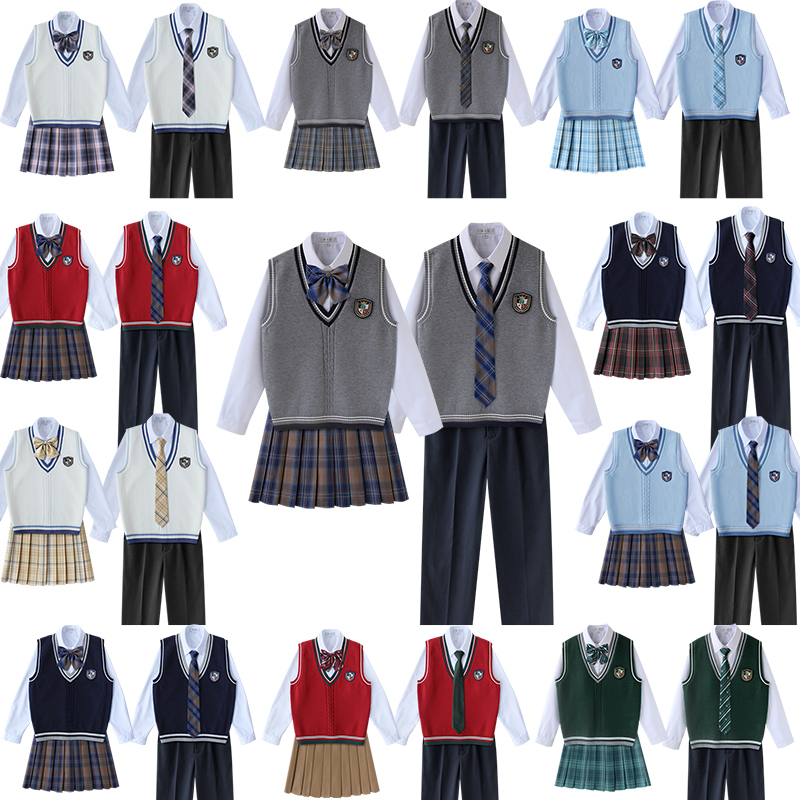 8Jk Uniform Set Couple Outfit Knitted Vest Choir Uniform Performance Primary and Secondary School Students British College Style Class Uniform
