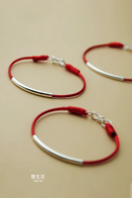 Cuộc sống chậm sterling bạc vòng đeo tay nữ retro bện vòng chân bạn gái sinh viên năm nay dây đỏ đôi mỏng tay dây thừng sáp