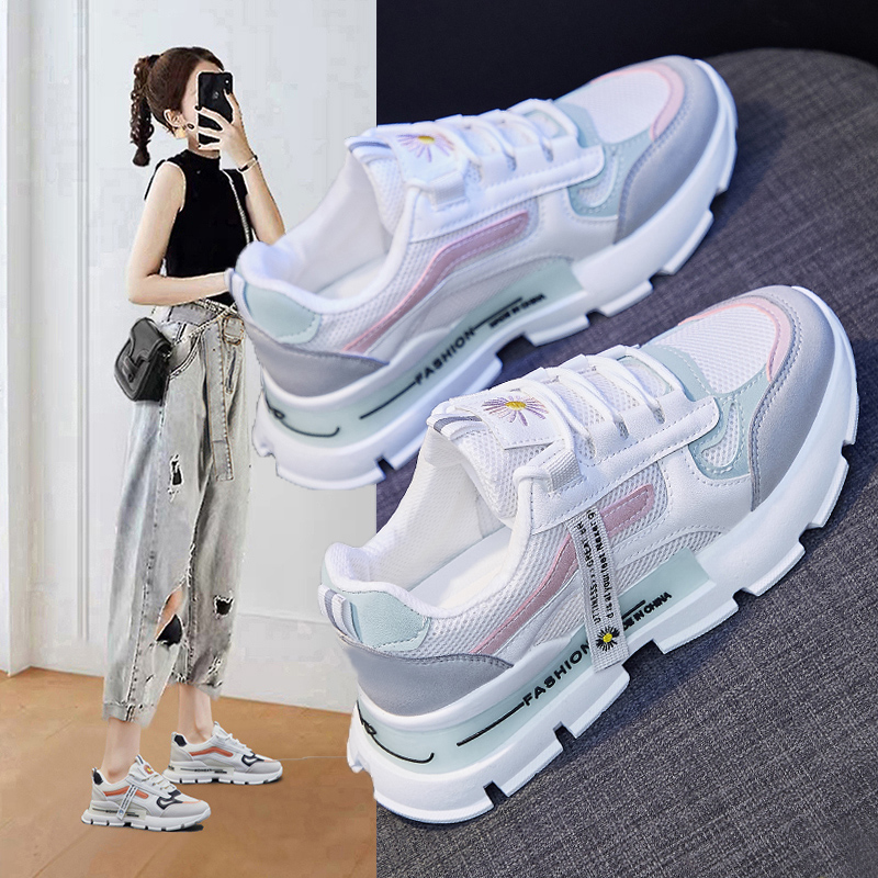 Korean daddy shoes women 2023 summer new all-match flat running shoes casual sports student white shoes women