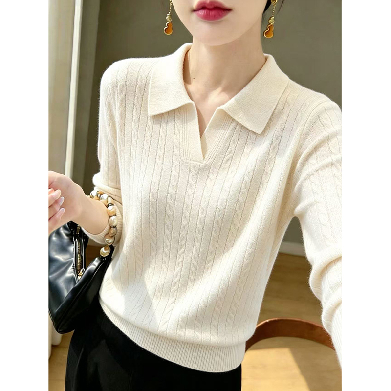New Autumn and Winter Polo Collar Pullover Knitted Long-Sleeved Simple and Elegant Slimming Knitted Base Shirt New Autumn and Winter Polo Collar Pullover Knitted Long-Sleeved Simple and Elegant Slimming Knitted Base Shirt