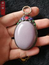 Boutique ancient play Qing Dynasty old luminous jewel purple fluorescent gem inlaid silver foot silver Jingtai blue Old gem pendant