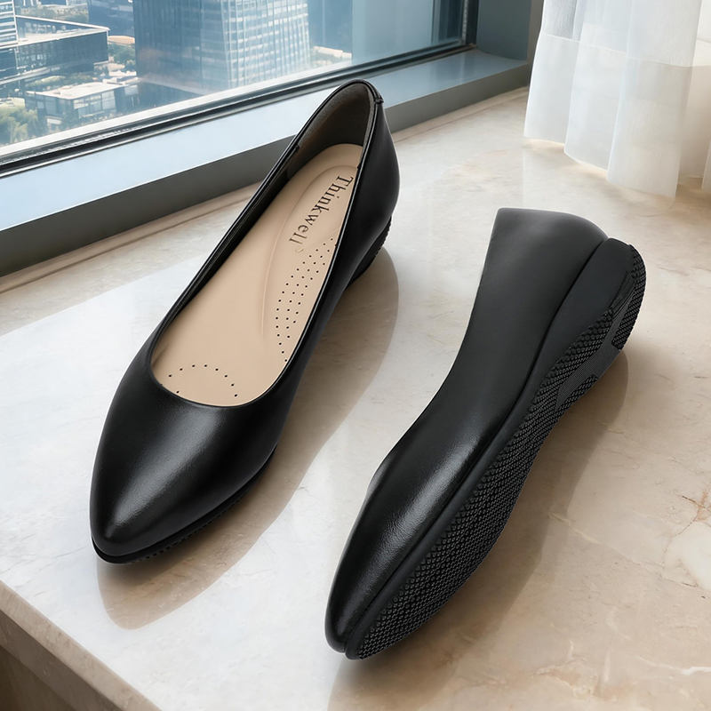 Flat Shoes for Women 2026 New Style Soft-Soled Work Shoes Black Pointed-Toe Leather Shoes Women's Single Shoes Large Size Women's Shoes