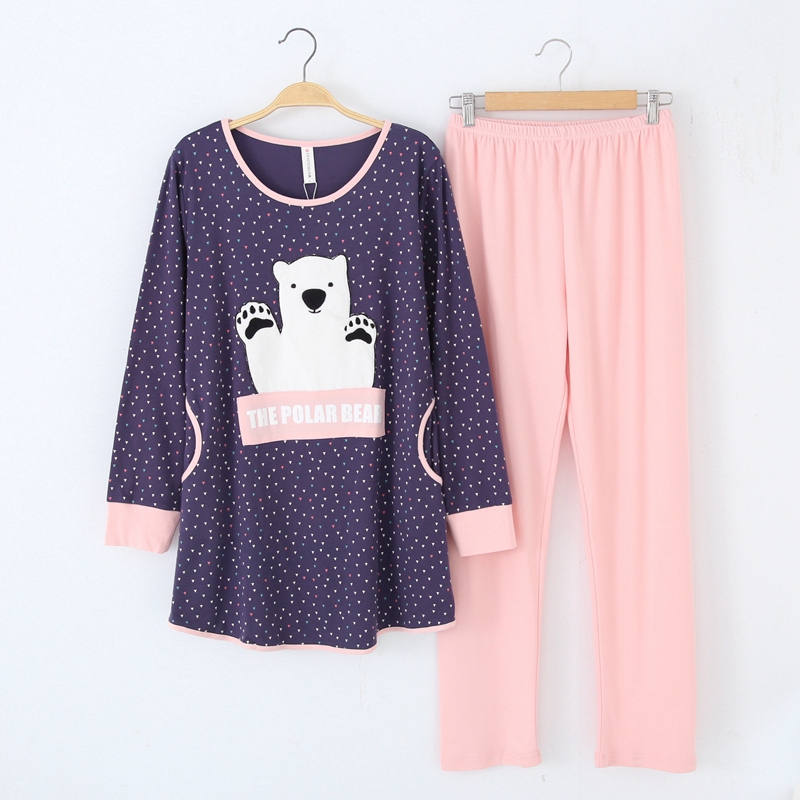 Bộ đồ ngủ nữ Fenteng mùa thu mới cỡ lớn áo len cotton dài tay mềm mại và thoải mái shop đồ nữ