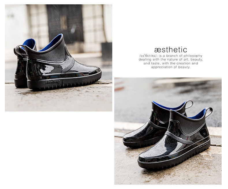 Korean rain boots fashion short tube Japanese rain boots men's lowtop