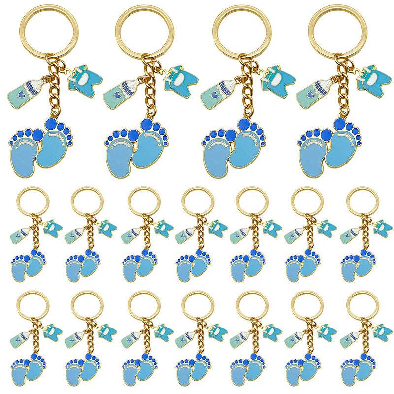 Creative Hot-Selling Pink and Blue Foot-Shaped Baby Bottle Keychain Baby Shower Gender Reveal Party Commemorative Gift