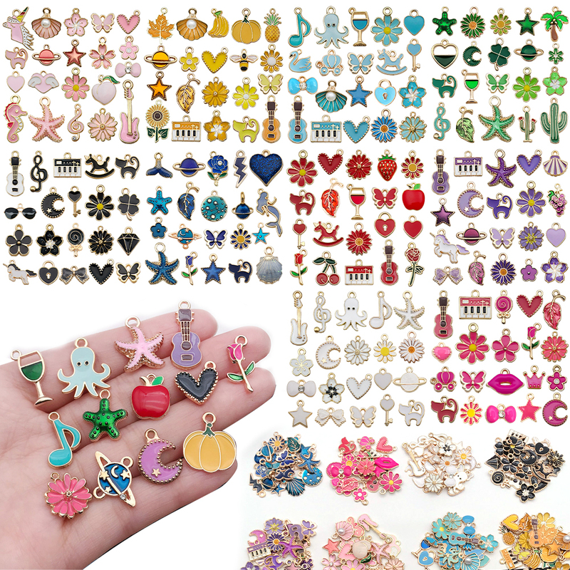 Mixed Set of 200 Oil-Drip Alloy Accessories in 10 Colors for DIY Bracelets, Earrings, Keychains, Pendants, and Cartoon Charms Mixed Set of 200 Oil-Drip Alloy Accessories in 10 Colors for DIY Bracelets, Earrings, Keychains, Pendants, and Cartoon Charms