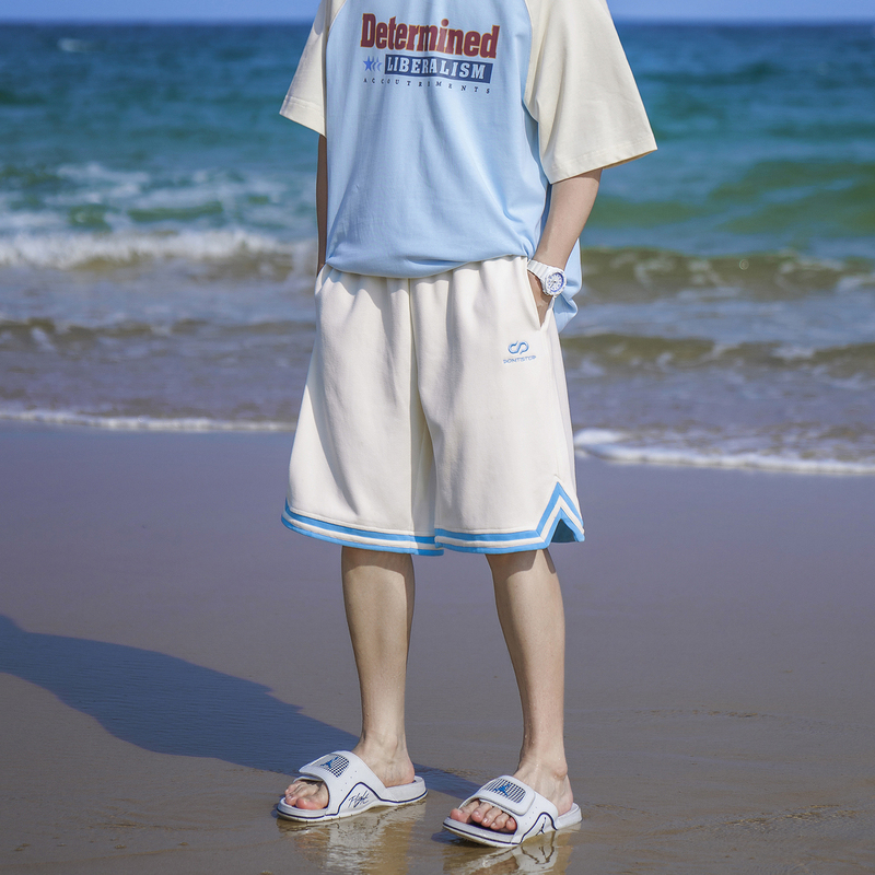 Pd Adult American-Style North Carolina Blue Embroidered Loose Basketball Shorts, Youthful Beach Wear, Sporty Five-Point Shorts
