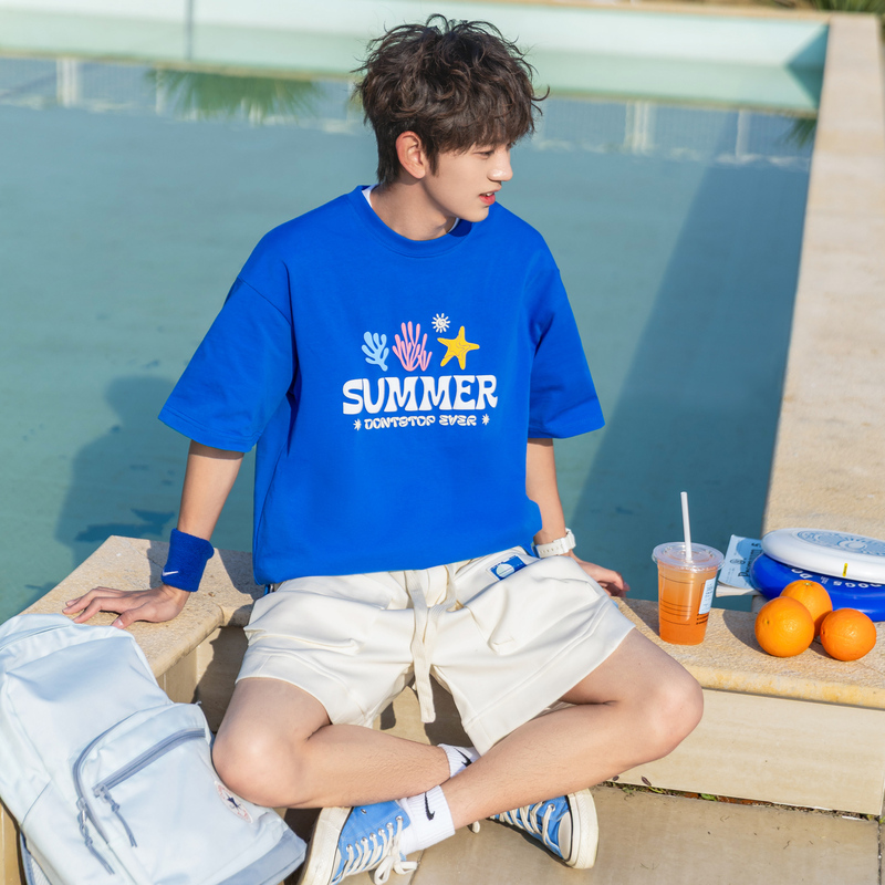 Pd Adult Klein Blue Summer Refreshing Print Short Sleeve T-Shirt for Men, Loose Summer Top for Beach Outfits Pd Adult Klein Blue Summer Refreshing Print Short Sleeve T-Shirt for Men, Loose Summer Top for Beach Outfits