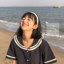 (Spot) Loyalty Dog Small Eight Pear Shaped Homemade-Backtracking Theory Deep Blue Teenage Girl Navy Collar Dress Mid Spring Summer