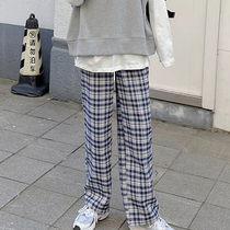 (Spot) loyal dog Small eight pear-shaped homemade-interwoven dream-plaid loose casual trousers 2021 autumn straight women