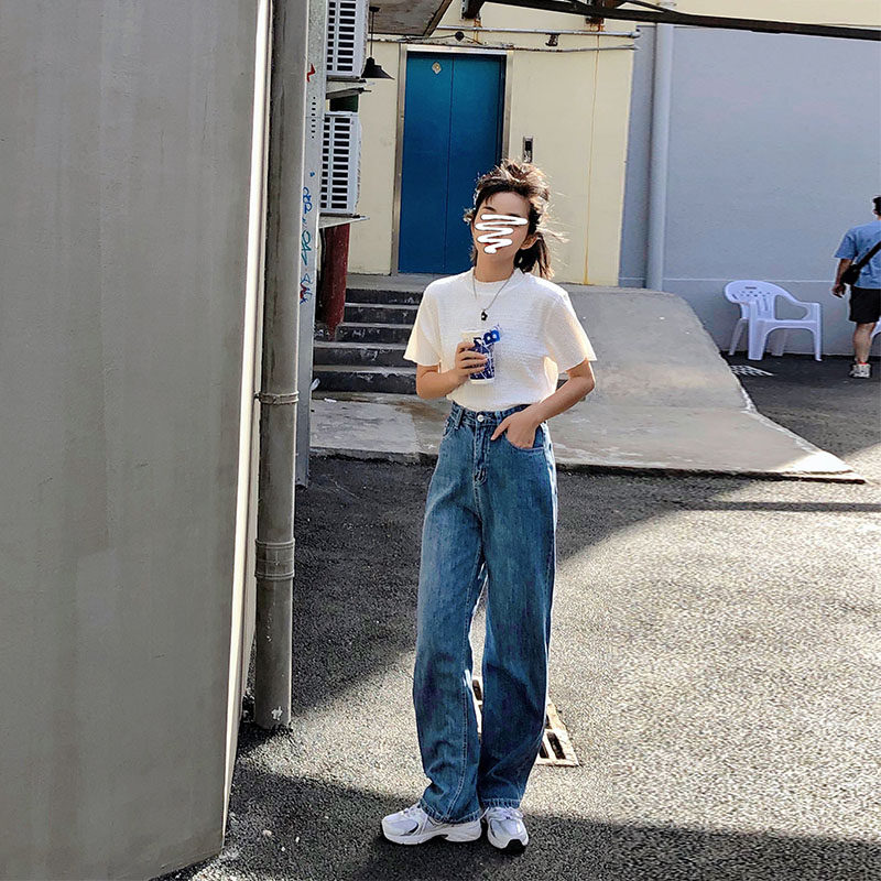 (Spot) Loyalty Dog Small Eight Pear Shaped Homemade Mint Ice College Jeans Broadlegged Pants Straight Cylinder Easy To Lean Summer