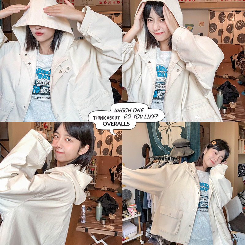 (Spot) Loyalty Dog Small Eight Pear Shaped Homemade Sea Salt Soda h Even hat Overalls Short coat Spring Teenage Girl Light Color