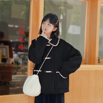(Spot) loyal dog Small eight pear shape homemade heart College wind wool coat coat coat girl 2021 Winter New Product