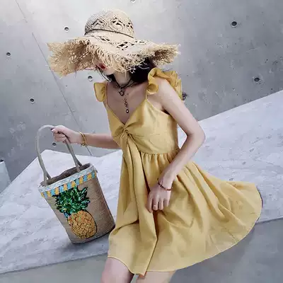 2021 summer new Thai beach dress women Sanya seaside holiday Super fairy slim small man short dress skirt